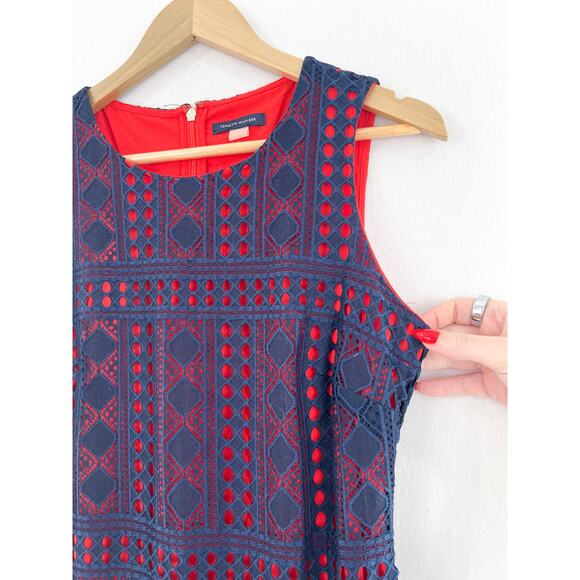 Tommy Hilfiger Navy Red Lace Overlay Mini Dress 4 Preppy Academia Americana - Picture 3 of 7